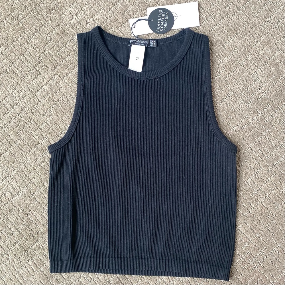 Stradivarius Black Sleeveless Crop Tank Top